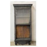 Vintage Painted Carved Wood Wall Cabinet