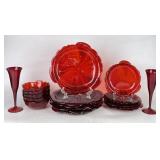 Vintage Ruby Red Glasses, Plates & Bowls