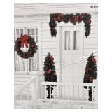 Pre-Lit Decor Set, Potted Trees, Garland & Wreath