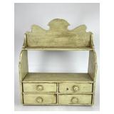 Antique Folk Art Wooden Wall Shelf w/ 4 Drawers
