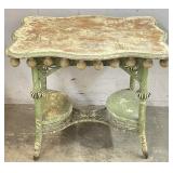 Vintage Painted Wood & Rattan Entry Table
