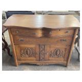 Antique Serpentine Sideboard w/ Carved Wood