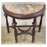 Carved Wood Demilune Table with Marble Top