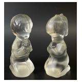 Vintage Fenton Satin Art Glass Praying Boy & Girl