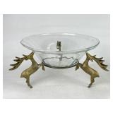 Vintage Brass Reindeer Glass Bowl