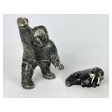 Eskimo & Walrus Soapstone Sculptures - Signed