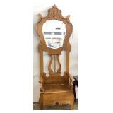 Carved Wood Hall Tree w/ Beveled Mirror