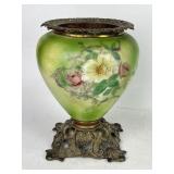 Vintage Green Parlor Vase with Brass Base