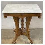 Antique Carved Wood Table w/ Marble  Top