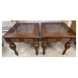 Wooden Side Tables W/ Beveled Glass Inlay