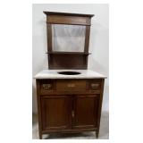 Vintage Wooden Washstand W/ Marble Top
