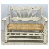 Rustic Wood Framed Bench w/ Rush Seat