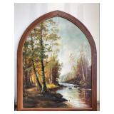 6.5 FT Signed Oil on Canvas in Arched Frame