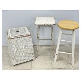 Two Stools & Vintage Rattan Basket