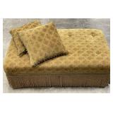 Upholstered Button Tufted Bullion Fringed Ottoman