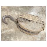 Large Antique Single Cast Wood Pulley