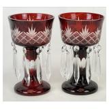 Bohemian Ruby Cut to Clear Glass Mantle Lusters