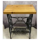 Cast Iron Sewing Machine Table w/ Knotty Pine Top