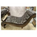 Tufted Leather Like Chaise Lounge