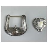 Vogt Sterling Buckle & RJ Sterling Heart Brooch