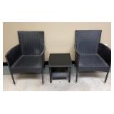 Woven Wicker Style Patio Arm Chairs & Side Table