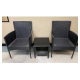Woven Wicker Style Patio Arm Chairs & Side Table
