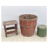 Antique Wooden Sap Banded Bucket, Wooden