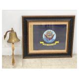 Framed US Navy Flag & Brass Nautical Bell