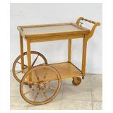Vintage Oak Tea Cart w/ Removable Glass Tray
