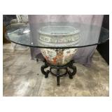 Chinese Famile Rose Fishbowl Glass Top Table