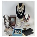 Selection of Costume Jewelry, Trinket Boxes &