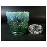 Fenton Aqua Glass Vase & Waterford Ashtray