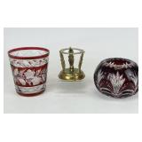Ruby Red Cut to Clear Crystal Bowl & Vase