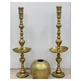 Solid Brass Vtg Moroccan Alter Candle Holders &