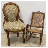 Wooden Rocking Chair & Carved Upholstered Chair