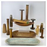 Vintage Wooden Bobbins, Spools & Dough Bowls
