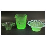 Vintage Green Uranium Glass Ice Bucket & More
