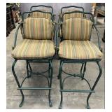 Vintage Style Green Wrought Iron Bar Stools w/