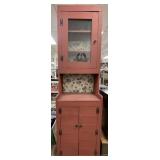 7 FT Primitive Style Red Wood Cabinet