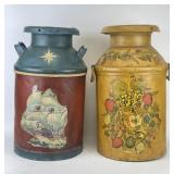 Vintage Hand Painted Metal Milk Cans