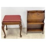 Wood Magazine Rack & Upholstered Sewing Stool