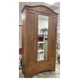 Wood Wardrobe w/ Beveled Mirror Panel