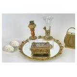 Vintage Brass Vanity Set w/ Note Holder & More