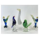 Murano Style Hand Blown Art Glass Birds