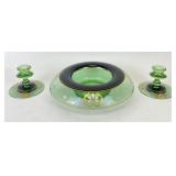 Fostoria Bohemian iHand Painted Uranium Console