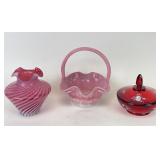 Vintage Fenton Art Glass Basket, Vase & Candy Dish