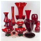 Selection of Ruby Red Vases, Plates & More