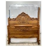 19th Century Carved Tiger Oak Full Size Bed