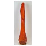 Mid Century Modern Amberina Ribbed Swung Vase
