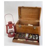 Vintage Robert G Harrison Wood Tackle Box & Tackle